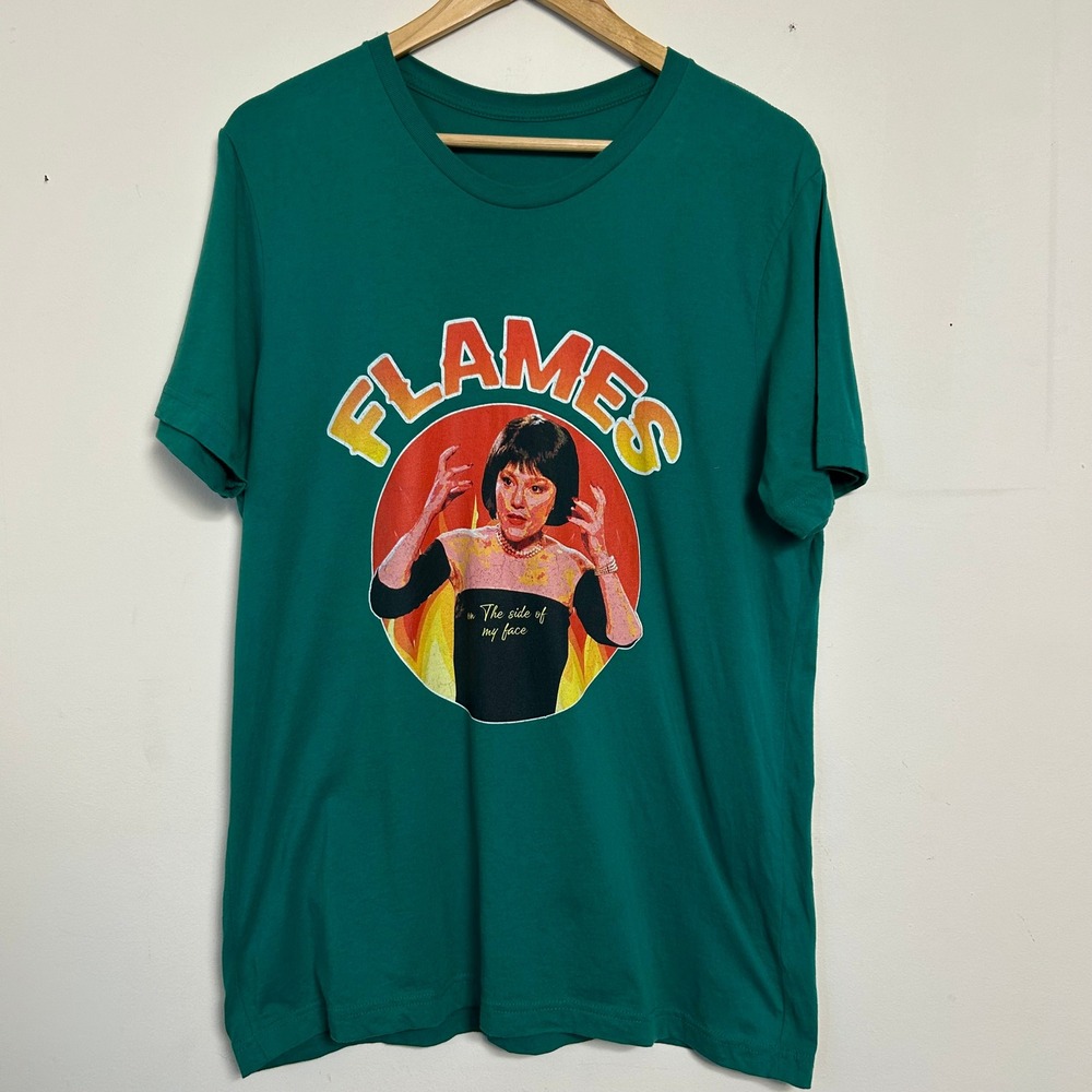 Flames‎ On The Side Of My Face Clue Movie Tee Mens L Green Madeline Kahn